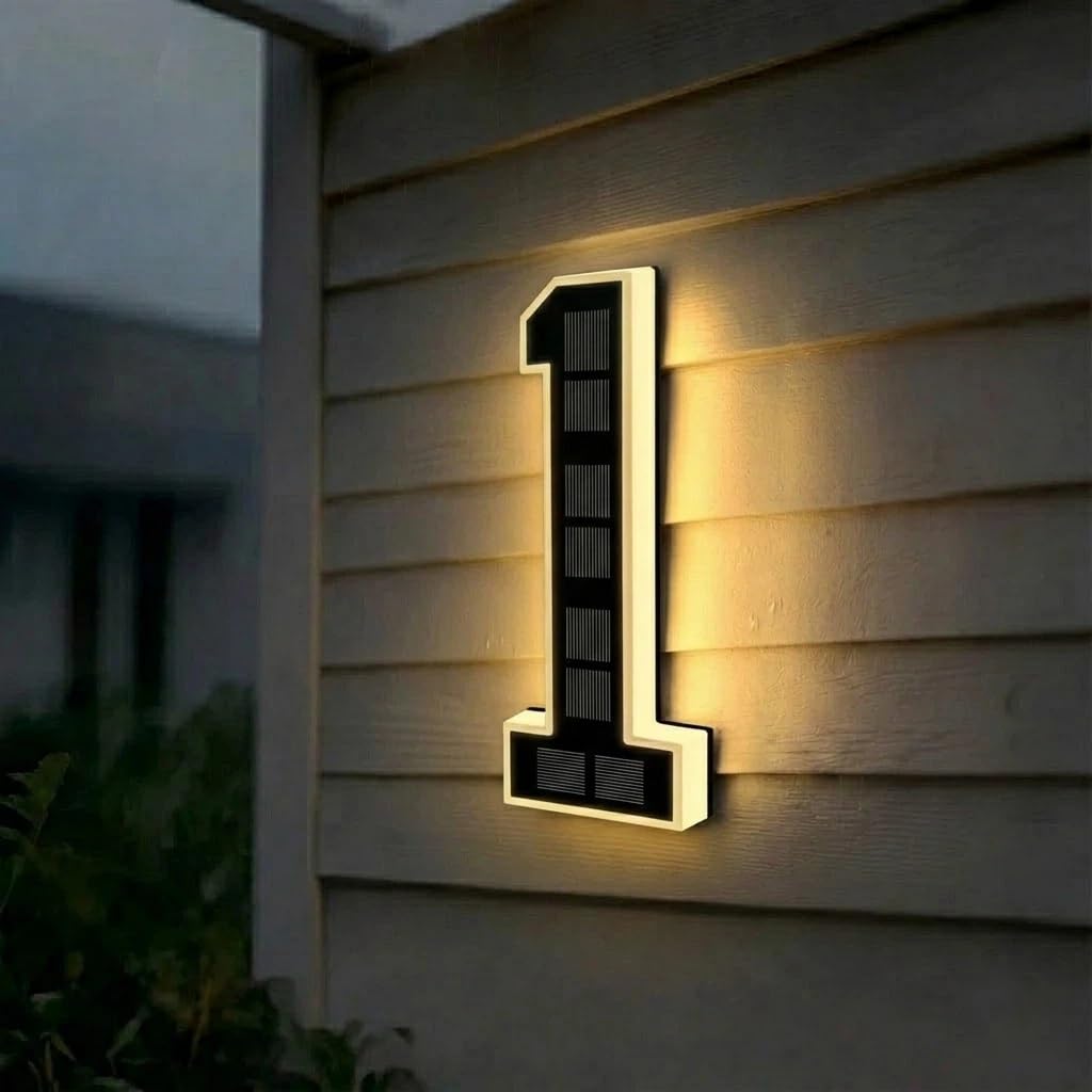 Solar House Numbers for Outside, 4.7"/6.7"/9" LED Lighted Address Sign for House, IP65 Waterproof Illuminated Modern Numbers, Dusk to Dawn Auto-Glow for Home Mailbox Yard(1-Black,9")