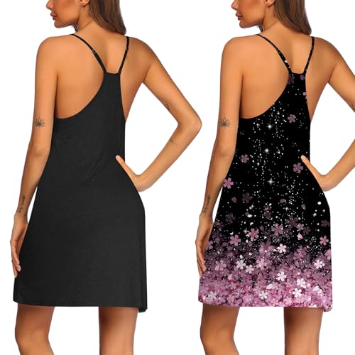 Image of Ekouaer 2 Pack Nightgown for Womens Nightshirt Sleepwear Sleep Tank Chemise Racerback Sleeveless Dress