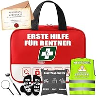 Rentner Geschenk Männer, Renteneintritt Geschenk Set mit Erste Hilfe Tasche, Grußkarte, Lustige Socken, Rentner Zierkissenbezüge, Lustige Ruhestand Geschenke für Männer - Abschiedsgeschenk Kollegen