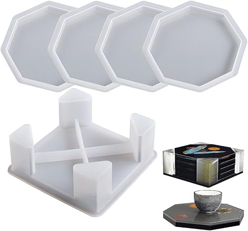 HIQUE - Moldes de resina para posavasos 5 piezas molde de silicona octogonal molde de resina epoxi para fundición de resina de bricolaje alfombrilla