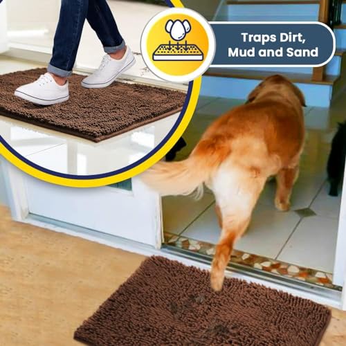 Muddy Mat® Shown on TV – Super Absorbent Door Mat Indoor, Microfiber Quick Dry Chenille Entryway Rug, Non-Slip Front Door Mat, Indoor Mats for Entryway, Machine Washable Pet Rug, Brown 24"x36"