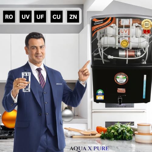Image of Aqua X Pure Grand Plus Black RO Water Purifier for Home | RO+UV+UF Technology | Copper & Zinc Booster | 12L Tank | High TDS | LED Indicator | 1 Year Warranty.