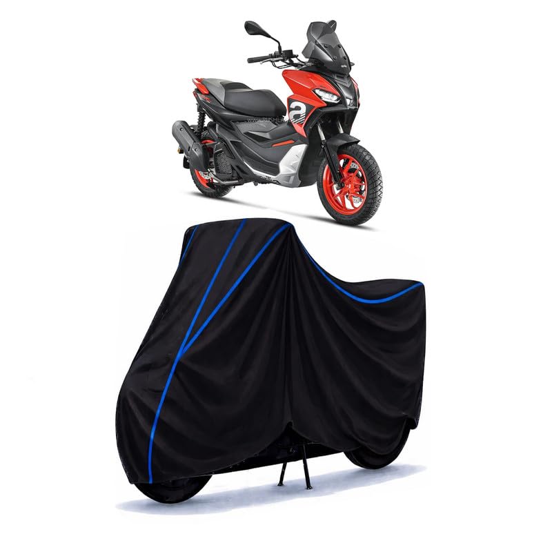 Image of Scooty Cover Water Resistant for SR GT | Universal Scooter & Bike Cover | Heavy Duty UV Protection | Dust, Rain & Scratch Protection | Elastic Fit All Weather Indoor Outdoor | Black with Blue Piping