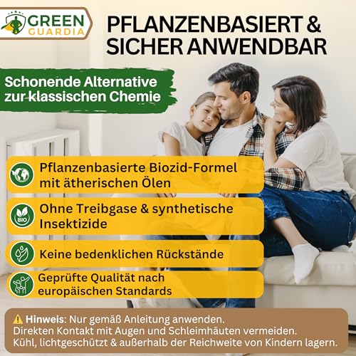 GREEN GUARDIA Bettwanzen Abwehrspray – Sprühfertiges Konzentrat mit pflanzlichen Ölen | 500 ml für Zuhause & Schlafzimmer | zur gezielten Abwehr von Bettwanzen und Spaltenbewohnern