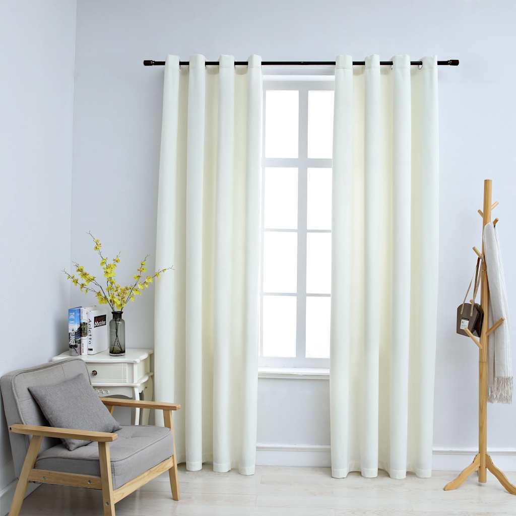 Lot de 2 rideaux occultants à œillets - En velours - Crème - 140 x 245 cm - En polyester - Décoration de fenêtre - Protection solaire - Protection thermique - Pour salon, chambre à coucher