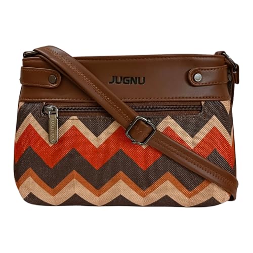 Image of JUGNU Sling Bag for Women, Jute Fabric, Crossbody Style, Slim Design, Multicolour, Medium Size, Lightweight, Adjustable Strap, Zipper Closure, 5 Pockets