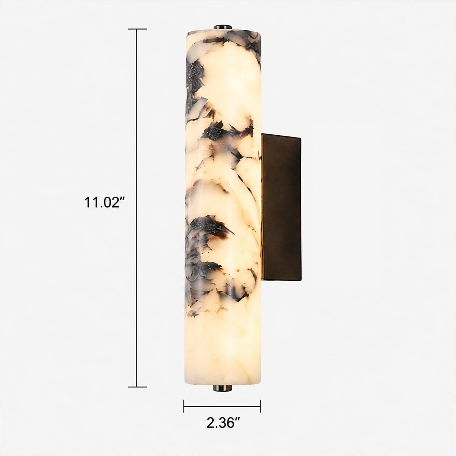 Lámpara de pared LED de piedra natural, lámpara de tocador de baño | Apliques de pared de alabastro de 11,02 pulgadas, lámpara cilíndrica de mármol, Base metálica
