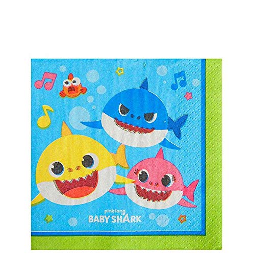 Amscan Baby Shark Paper Party Napkins - 5" x 5" | Blue | Pack of ...