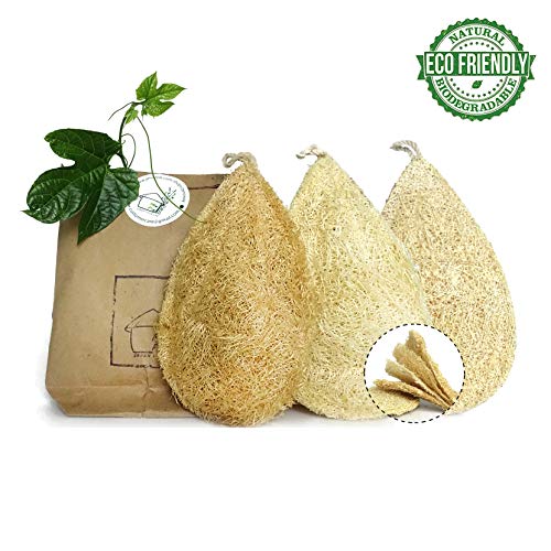 Natural Dish Sponge Pack 3 Vegetable Scrubber for Kitchen 100% Loofah Plant Cellulose