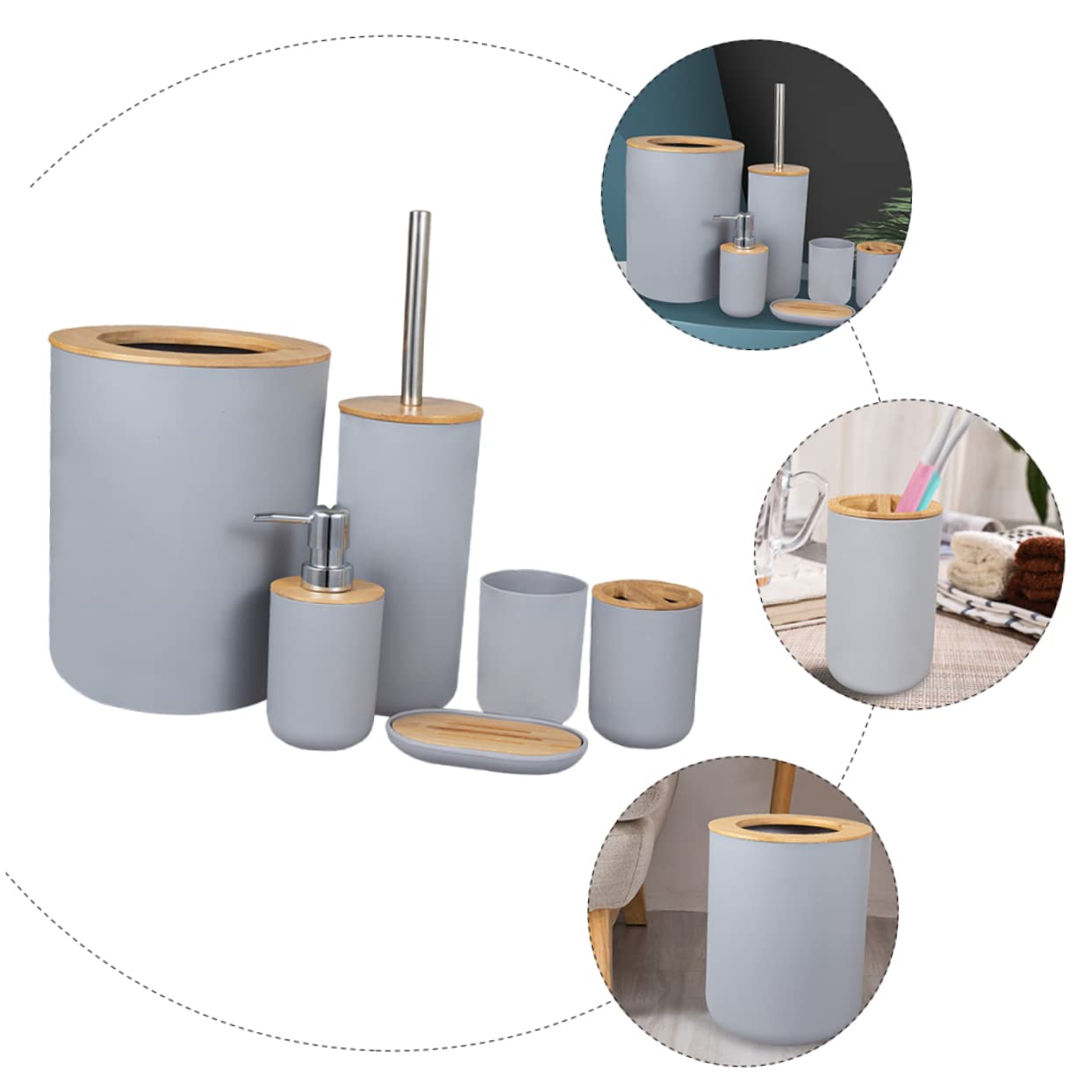 MAGICLULU Utensilios De Baño Bote De Basura Soporte para Cepillo De Dientes Vaso para Enjuague Bucal y Botella De Loción