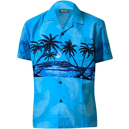 Favant Hawaiian Shirts - Palm Tree Band Comfortable Hawaiian Beach Shirt for Men. Lightweight Quick Dry Mens Hawaiian Shirts (Blue, XL)