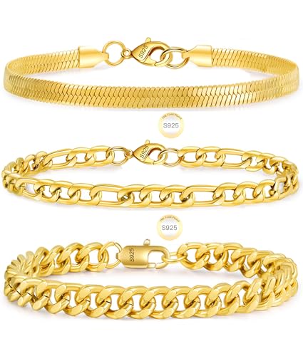 Rajputana Juego de 3 pulseras de cadena para hombres y mujeres, plata de ley S925 cubana/espiga de pescado/Figaro, juego de pulseras de joyería, regalos de joyería, 7/7.5/8.3/9.0 pulgadas, 6.5in, Rajputana Juego de 3 pulseras de cadena para hombres y mujeres, plata de ley S925 cubana/espiga de pescado/Figaro, juego de pulseras de joyería, regalos de joyería, 7/7.5/8.3/9.0 pulgadas, 6.5in,