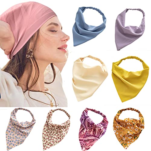 BEoffer 8 Pack Bohemia Bandana Hair Band Elastic Vintage Head Scarf Print Paisley Kerchief Headwear Wrist Head Wrap Hair