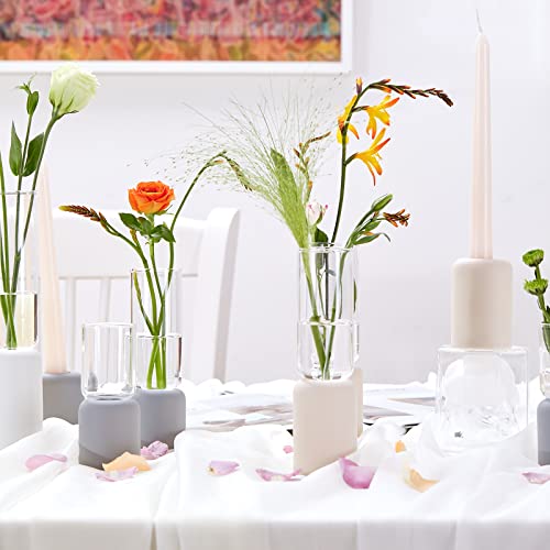 Zens Small Bud Vases Set Of 3, Minimalist Clear Glass Vase For Home Decor Centerpieces With Matte Colorful Resin Base, Cute Cylinder Flower Vase For Wedding Living Room Decorative Gift #TOP2