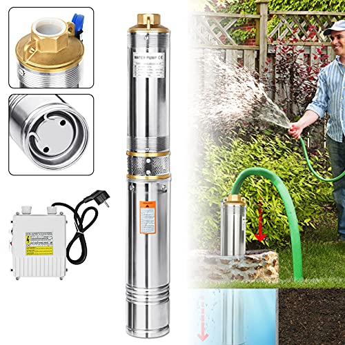 Aufun Tiefbrunnenpumpe 370W, Brunnenpumpe mit 4000L/h Fördermenge, 34 m Förderhöhe, Rohrpumpe sandresistente mit Schmutzfilter (0.37kW/0.5hp)