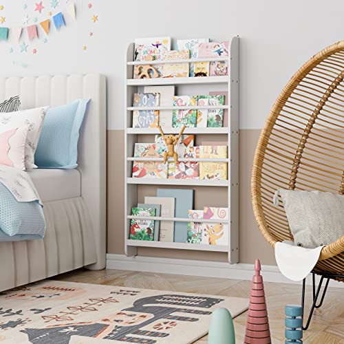 Fotosok Kids Bookshelf, Wall Mount 4-Tier Book Shelf Organizer For Toys And Books, Toy Storage Bookshelf In Bedroom, Living Room And Nursery, White #TOP1