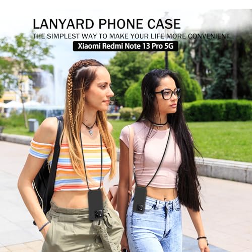 AOMYKE Funda para Xiaomi Redmi Note 13 Pro 5G / Xiaomi Poco X6 5G con Cuerda, Silicona Líquida Carcasa con Cordón Correa Colgante Ajustable Collar Correa Teléfono Case Cover, Negro