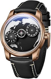 Luxury Designer Mens Earth Dial Leather Automatic Watch Three Wheels Stainless Steel Case Blue Luminous Leather Mechanical Wristwatch JM-Earth