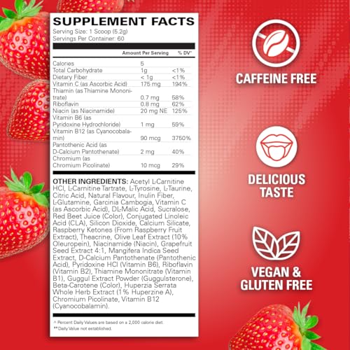 Image of EHP Labs OxyShred Non Stimulant Pre Workout Powder - Stim Free, Caffeine Free Preworkout for Men & Women - Non Stim Preworkout - Sugar Free Energy Powder - Strawberry, 60 Servings