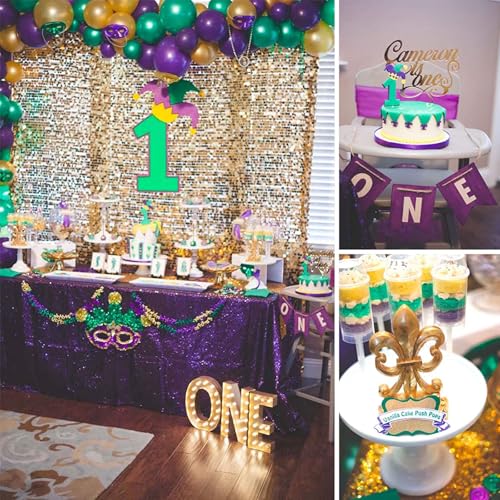 Image of PartyWoo Purple Green Gold Balloons 50pcs 12 Inch Dark Purple Balloons | Dark Green Confetti Latex for Graduation Mardi Gras Carnival Little Mermaid Aladdin Birthday Wedding Party Decorations