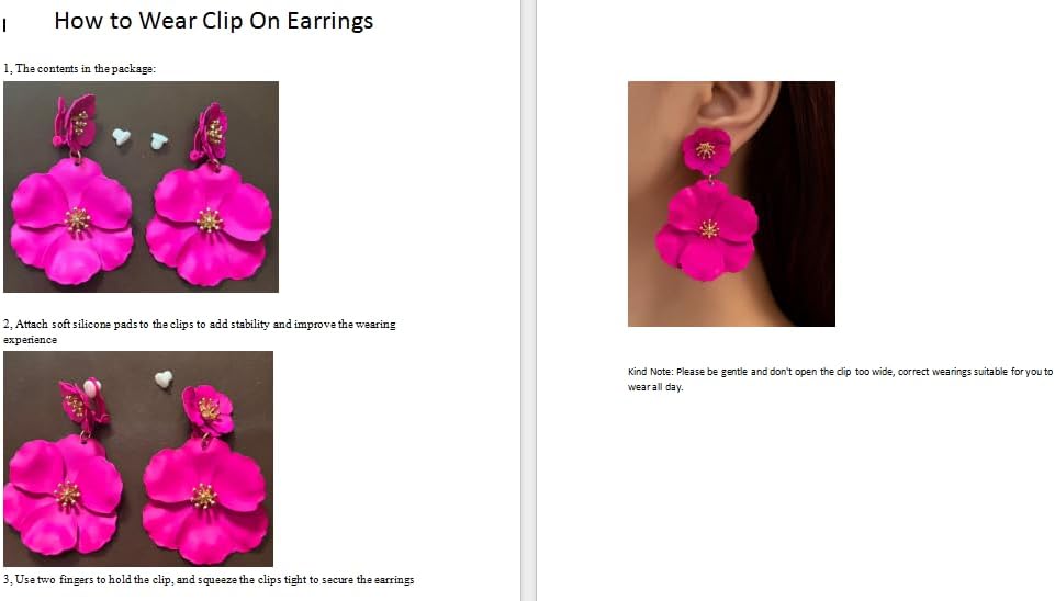 Flower Clip On Earrings - Floral Petal Drop Earrings Statement Hypoallergenic Flower Stud Earring for Women Wedding Jewelry Gifts - Image 4