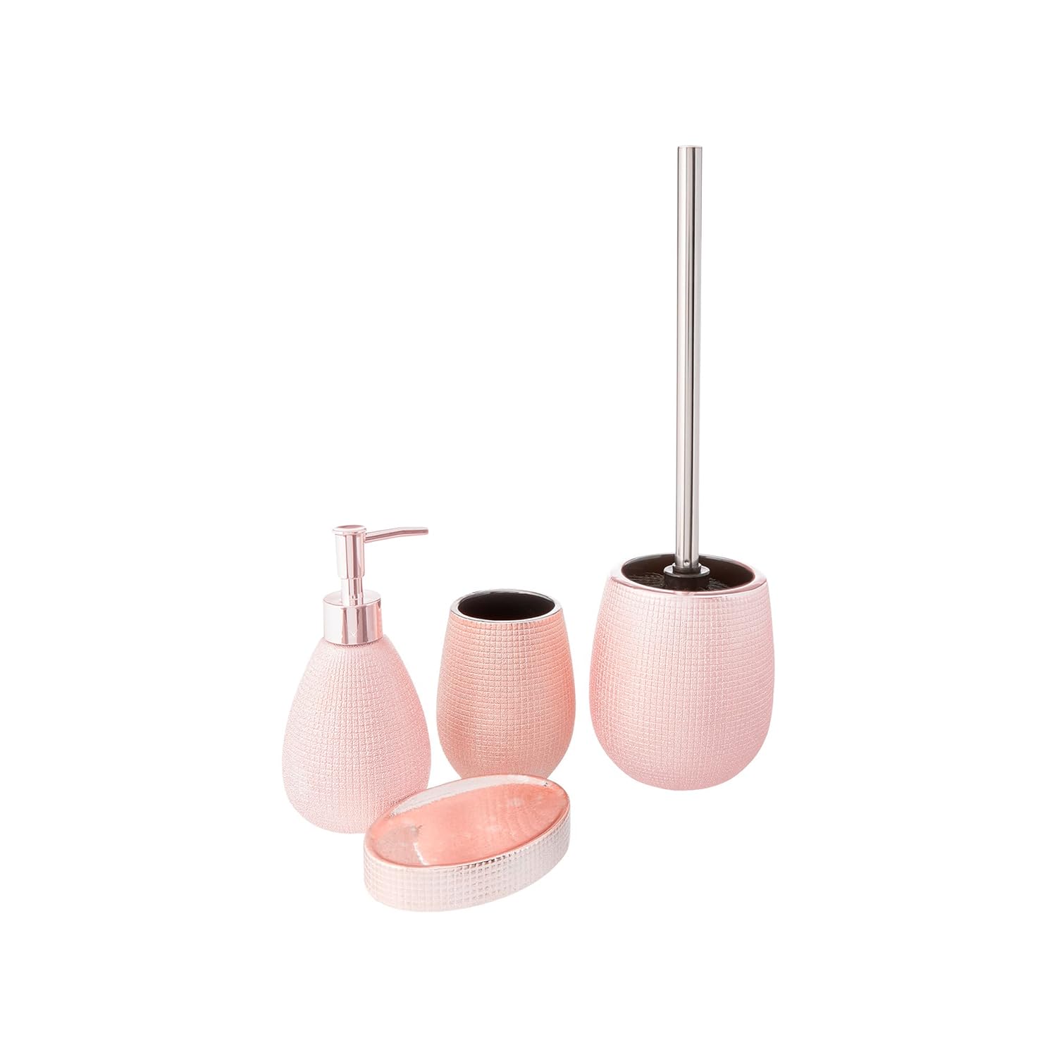Avilia Kit Accessori da Bagno in Ceramica Oro Rosato - Set Toilet 4 Pezzi, con Dispenser Glitterato, Portaspazzolino, Portasapone, Portascopino