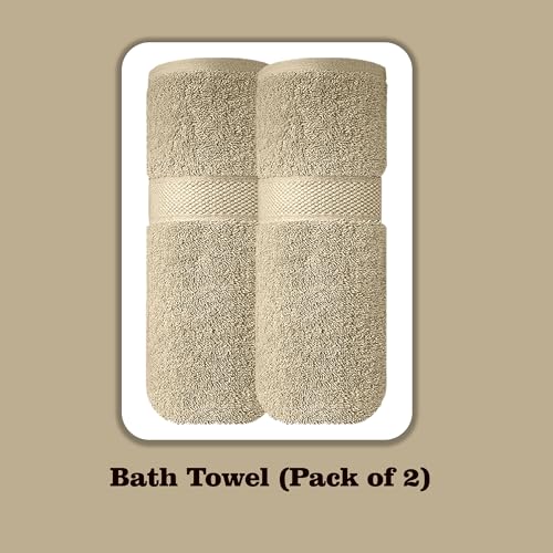 Image of Sulfar 100% Combed Cotton, Quick Drying Highly Absorbent Thick Bathroom Towels, Luxury Bath Towel Set (Pack of 2, 70 X 140 cm) - 600 GSM (Beige)