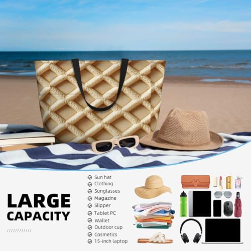 Large Beach Bags for Women Sandproof - Waffle Pattern Print Summer Work Travel Tote Bags with Zipper4