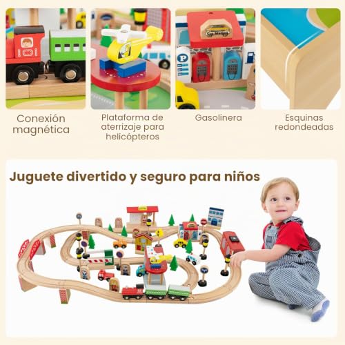 Mesa de juego de madera FANTASK con tablero reversible resistente para cuarto infantil 6