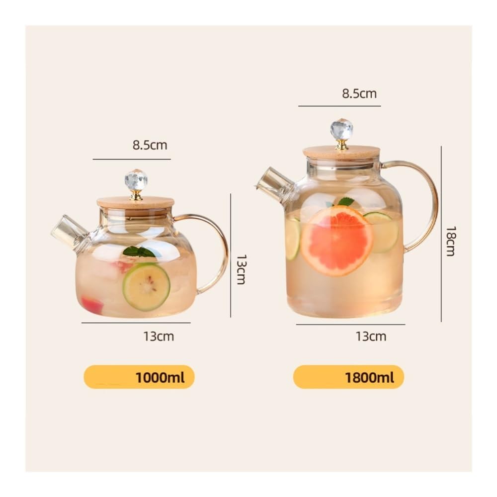 Teekanne, Teekanne aus Glas mit Henkel – hitzebeständiger Kessel for heißen Tee und kaltes Aufgussgetränk(Transparent,S)