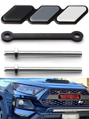 Image of Tri-Color Grille Badge Emblem Decoration Accessories Car Truck Label Tacoma Accessories Compatible with Tacoma 4Runner Tundra Sequoia Rav4 Highlander (White,Gray,Black)
