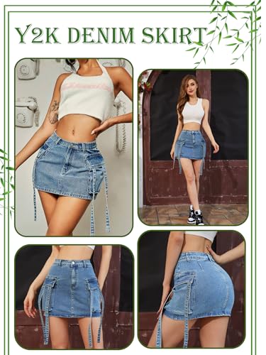 Cargo Skirt Women y2k Button Mini Jeans Skirt Denim Skirt with Pocket Low Waist4