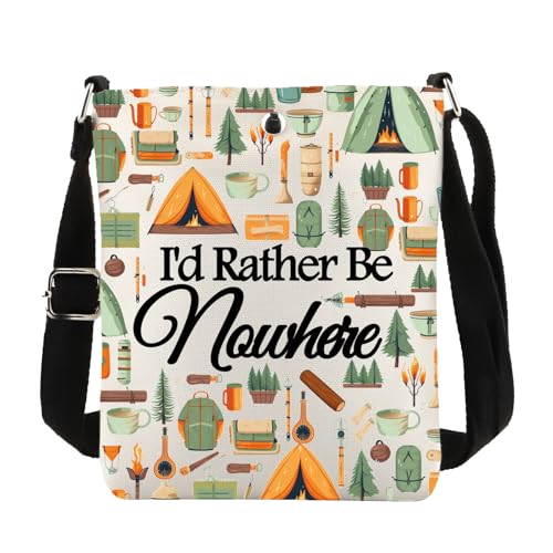 PWHAOO Camping Lover Gift I'd Rather Be Nowhere Crossbody Bag Vanlife Travel Bag Camper Van Gift