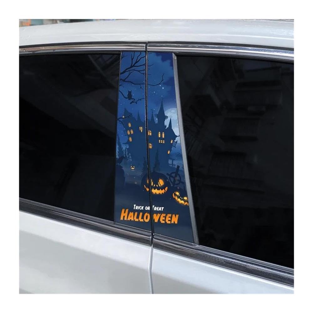 Body Parts 2pcs Car Center Column Sticker Halloween Colorful Scenery DIY Vinyl Car B-Pillar Decals(J)