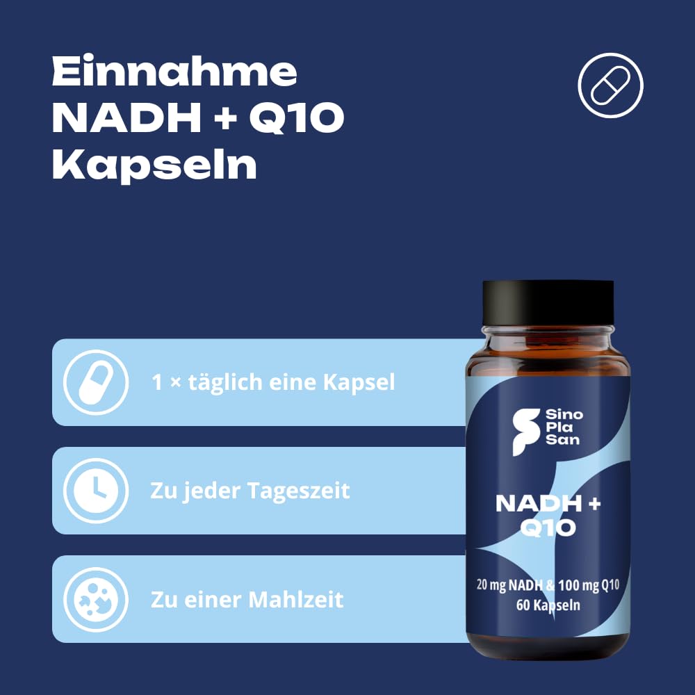 NADH (Panmol®) 20 mg + Coenzym Q10 100 mg Kapseln | 60 Kapseln | laktosefrei | OHNE Magnesiumstearat | Made in Germany