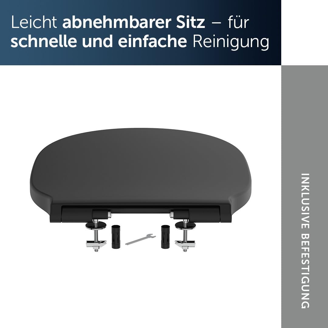 Ideal Standard Connect Air WC-Sitz mit Softclose, Wrapover – Schwarz Matt | Abnehmbarer WC-Sitz mit Absenkautomatik (Softclose) und robusten Edelstahl-Scharniere, E0368V3