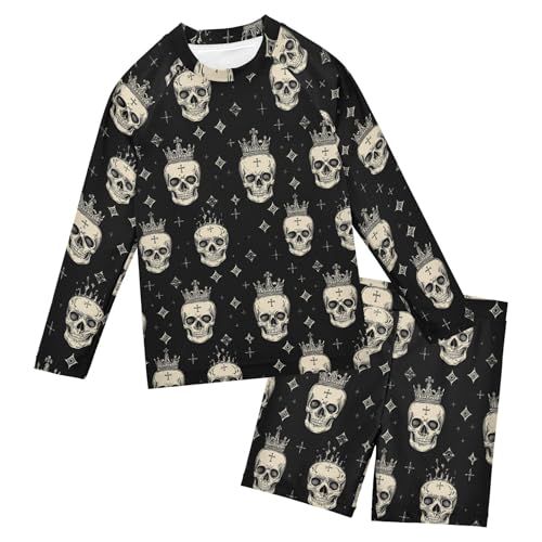Skull Crown Boys Rash Guard Swimsuits Set for Boys Long Sleeve Swim Shirts Bathing Suits with Trunks B0404388