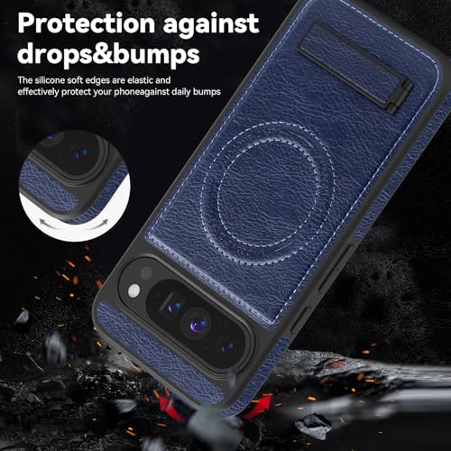 Image of Lunivop for Google Pixel 9 Pro XL Case Leather [Compatible with Magsafe Wireless Charging] Magnetic Cover Stand Funda para Google Pixel 9 Pro XL 6.8 '' 5G 2025 Rugged Best Phone Cases Blue