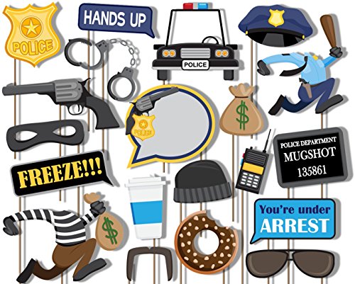 Birthday Galore Cops and Robbers Police Photo Booth Props Kit - 20 Pack Party Camera Props Fully Assembled
