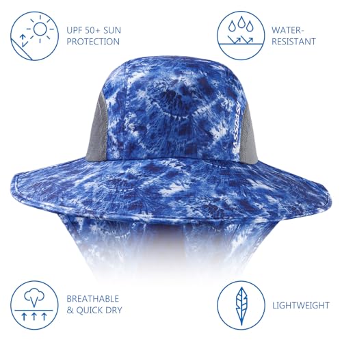 Image of BASSDASH UPF 50+ Unisex Water Resistant Wide Brim Sun Hat with Large Neck Flap Ponytail Fishing Hat for Men Women