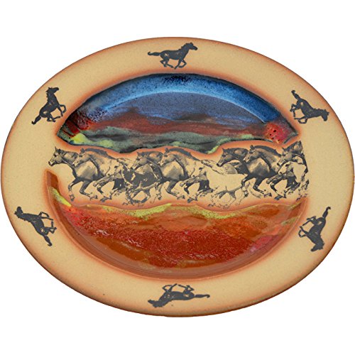 ALWAYS AZUL POTTERY Centered Wild Horses Plate in Azulscape Glaze - Handmade Dinnerware - Glazed Dinner Plate Stoneware - Traditional Dishware - Great for Home Made Meals, Table Settings, and Picnics