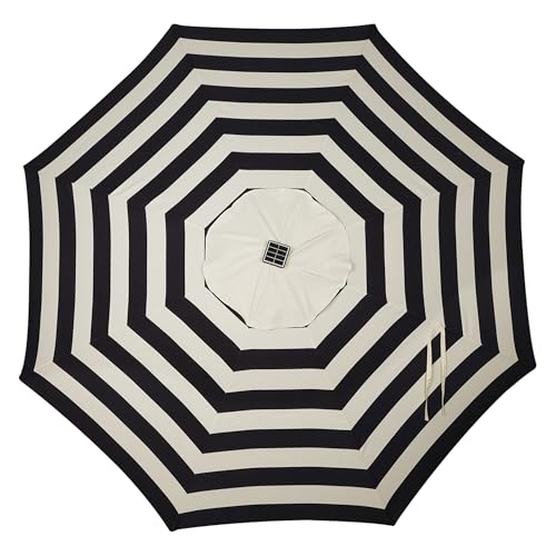 Image of Blissun 9 ft Solar Umbrella, Patio Umbrella with 32 LED Lights, Table Market Umbrella, Outdoor Umbrella for Garden, Deck, Backyard, Black & Beige