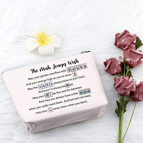 PXTIDY Mah Jongg Wish Bag Love Mahjong Gift Mahjong Players Makeup Bag Mahjong Board Game Storage Bag(Beige)3