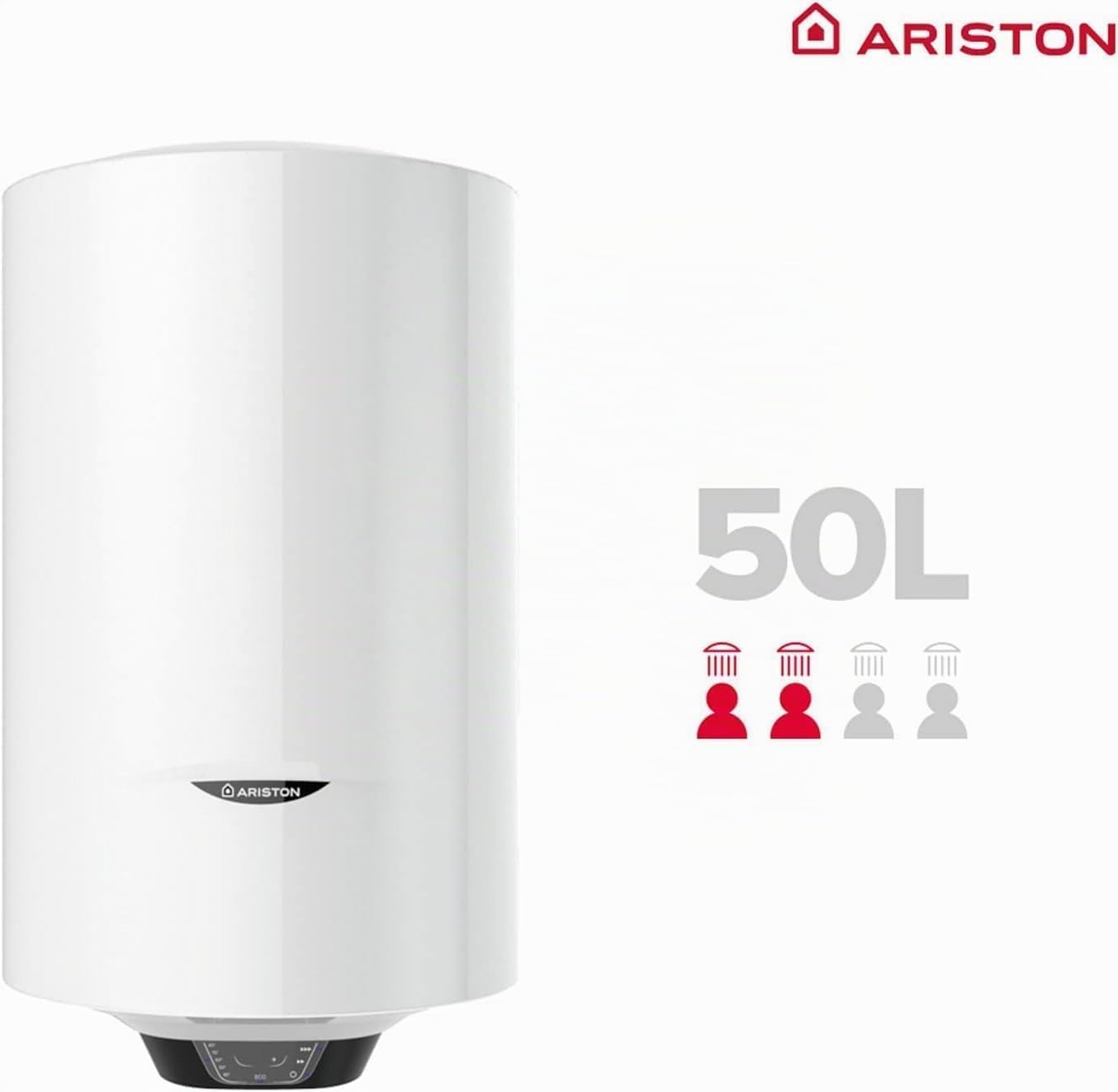 Ariston, Pro1 Eco Slim - Scaldabagno Elettrico Verticale, Thermos Elettrico 50 Litri, Regolazione della Temperatura Esterna 37,3 x 35,3 x 83,7 cm, Prodotto per Installazione in Spagna (Classe