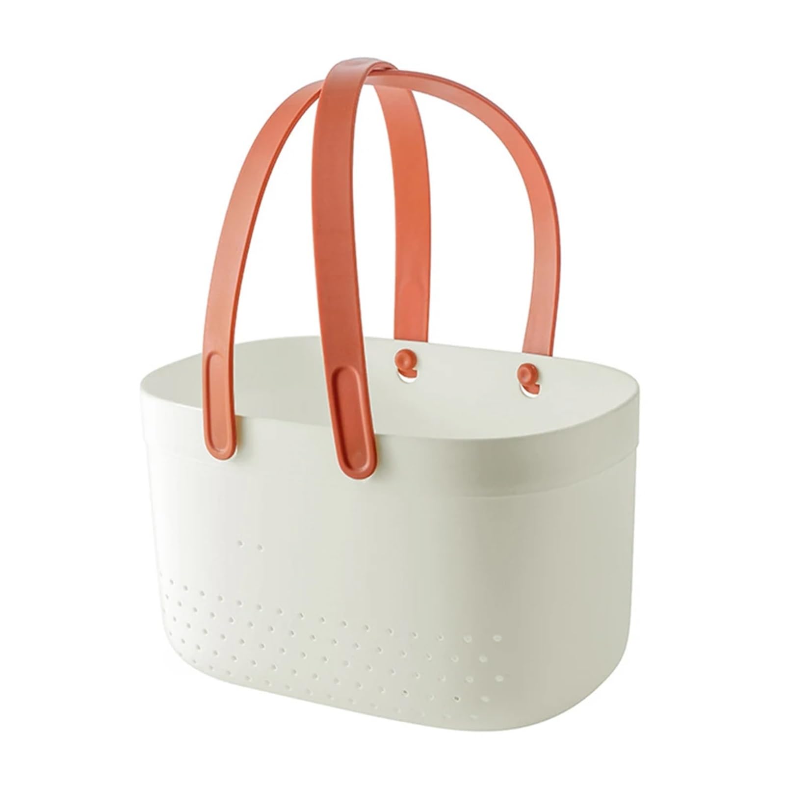 GOXQIT 1pc Portable Bath Basket With Handle Large Capacity Hollow Shower Wash Plastic Storage Box Bin Bathroom For Bathroom(WHITE)