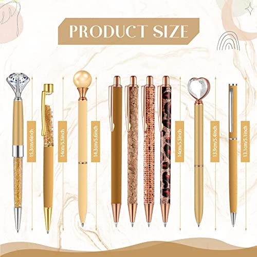 Image of Janmini Metal Crystal Glitter Ballpoint Pen Set 9 Pcs Black Ink Cute Cute Things Novelty Gifts for Women Girls Birthday Home Office (Brown)