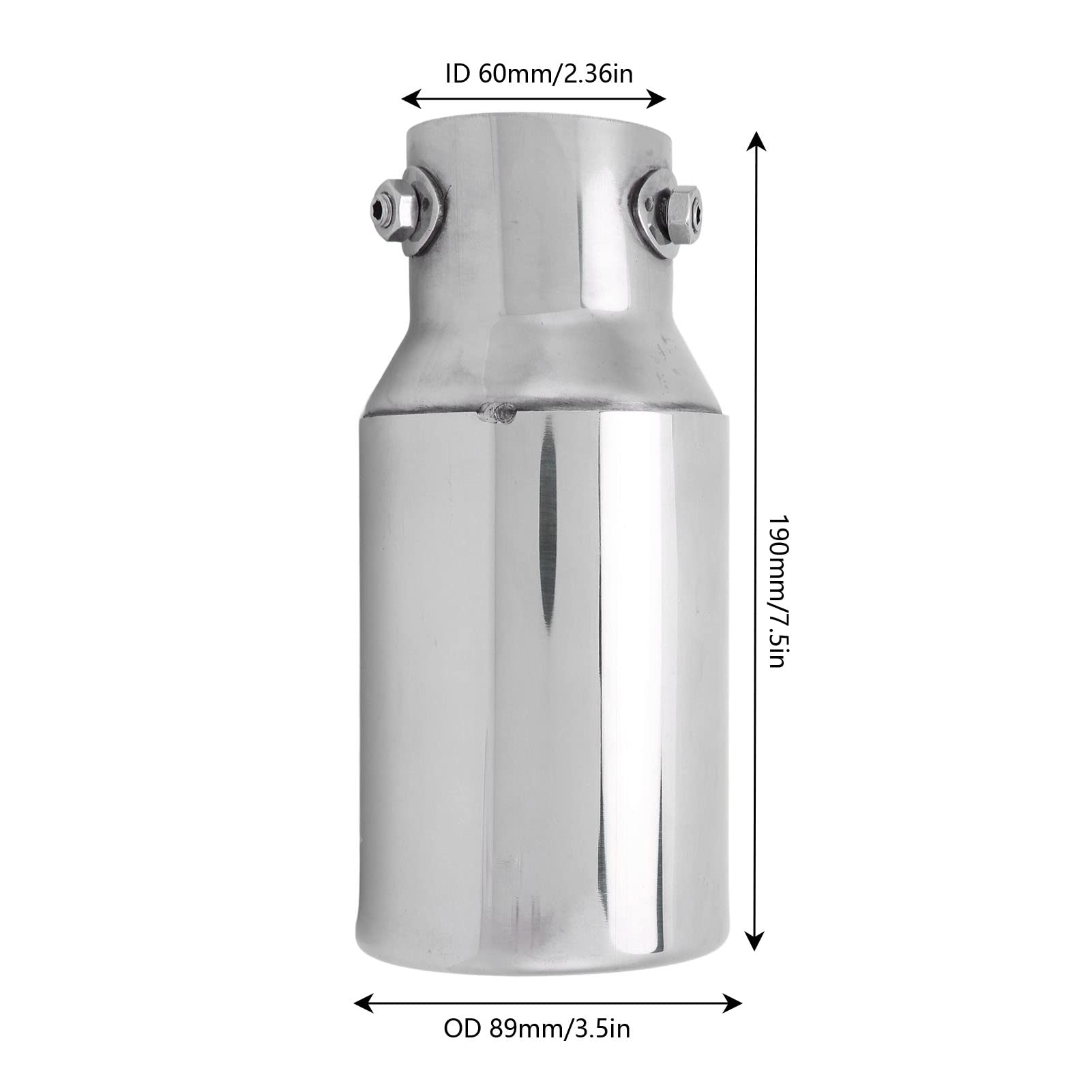 Embout D'échappement de Voiture Antirouille en Acier Inoxydable 60mm Entrée 89mm Sortie Miroir Poli Universel pour Automobiles