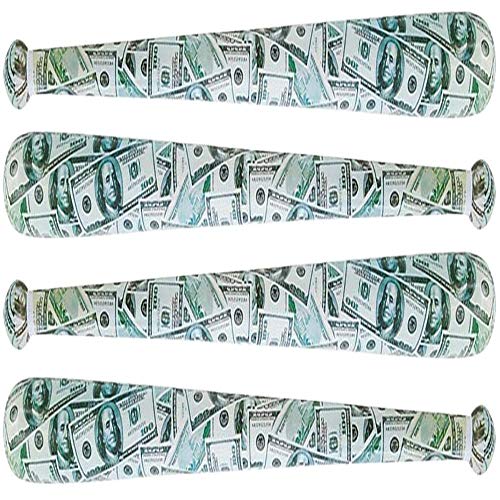 ArtCreativity Money Baseball Bat Inflates for Kids, Set of 4, 40 Inch Durable Inflates, Cool Sports Birthday Party Favors, Decorations, and Supplies, Carnival Party Prizes