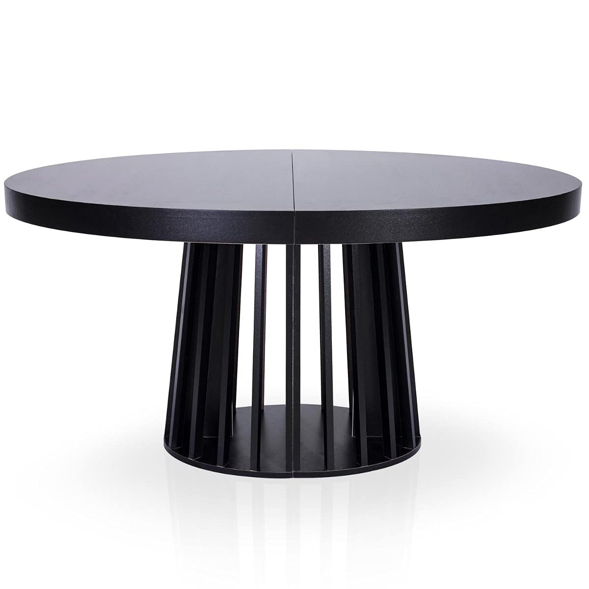 Table Ovale Extensible Eliza Noir - Design Sobre, Pied Central Robuste, Rallonges Jusqu'à 3 M - 2