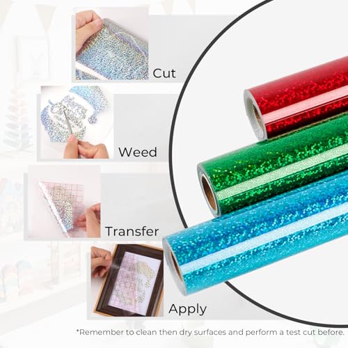 Image of HTVRONT Holographic Glitter Permanent Vinyl, 12 inch x 10ft Sparkle Green Permanent Adhesive Vinyl, Easy to Weed & Transfer Glitter Roll Compatible with Cricut Cutting Machine, Crafts, Silhouette, Decal